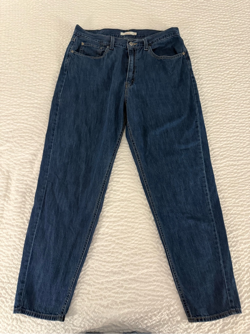Levi's Blue Denim Mom Jeans style with Tan Leather Patch